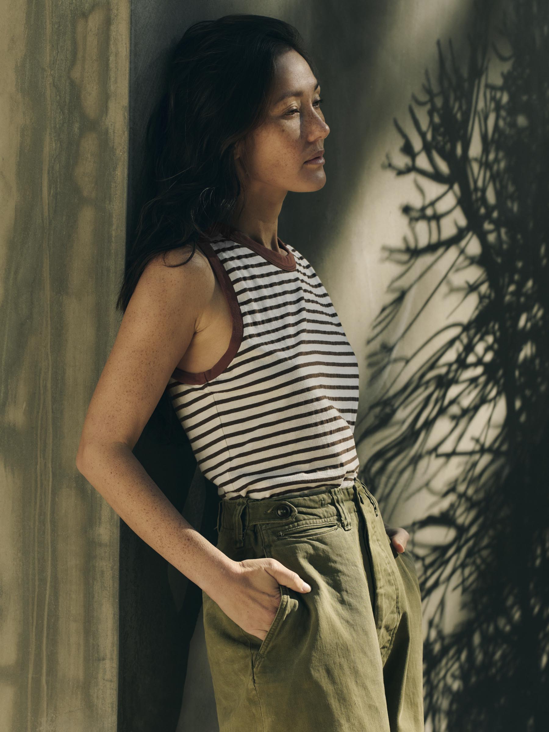 muscle tank in brown stripe – imogene + willie