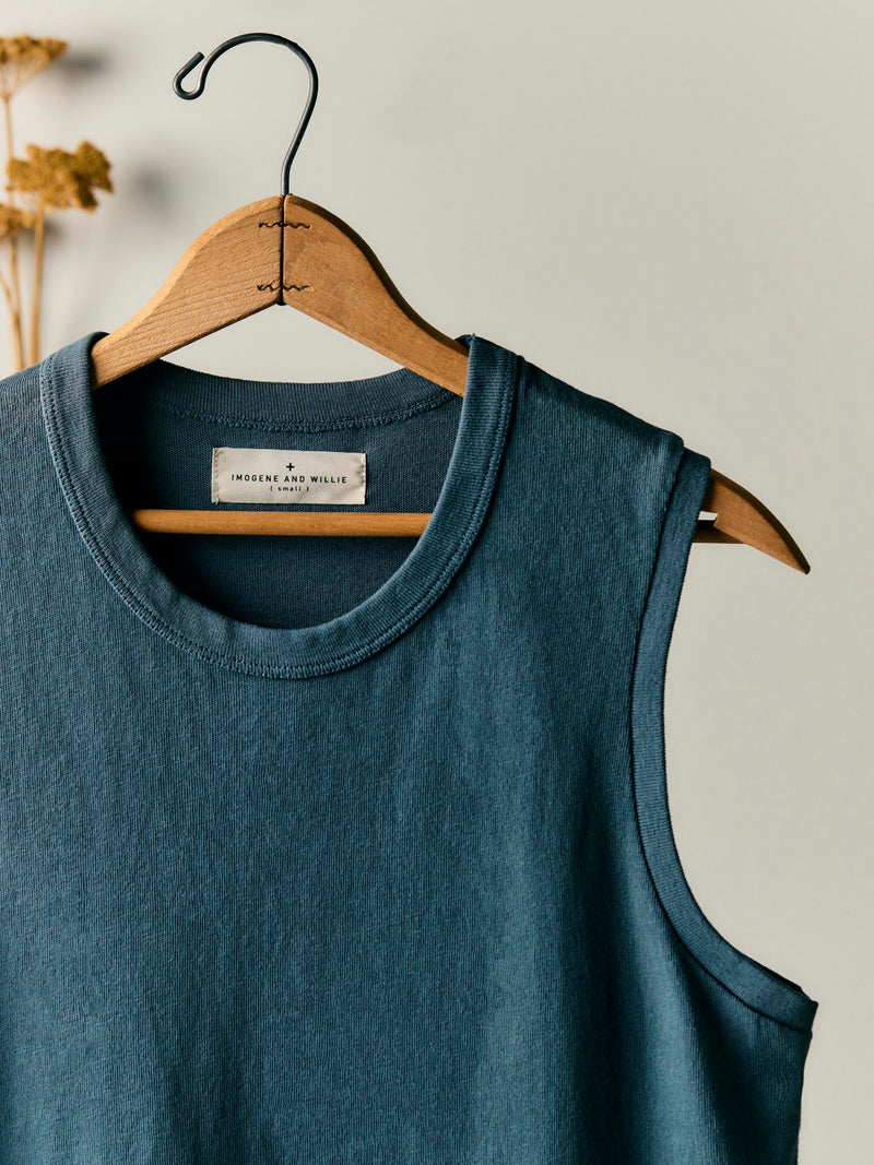 muscle tank in slate blue - Model