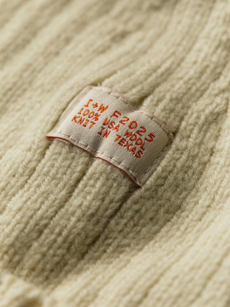 knit wool watch cap in ivory - Model