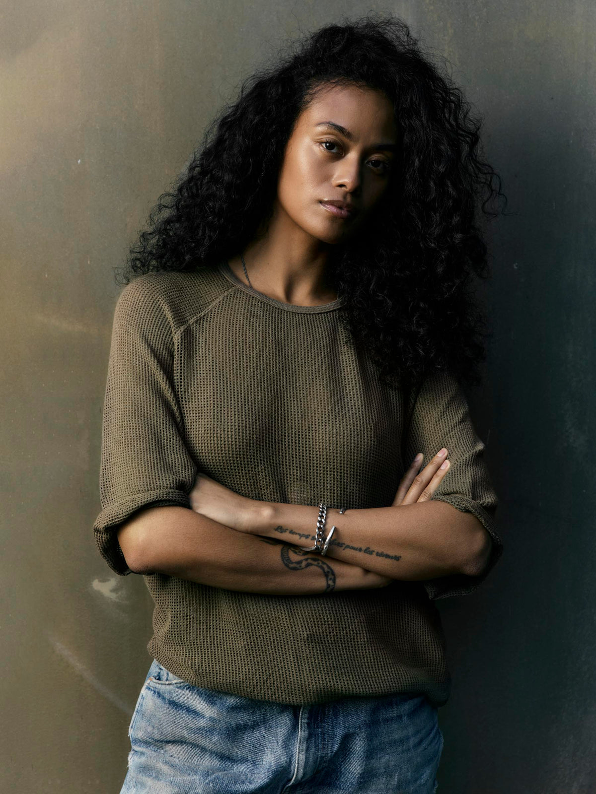 open weave raglan tee in olive