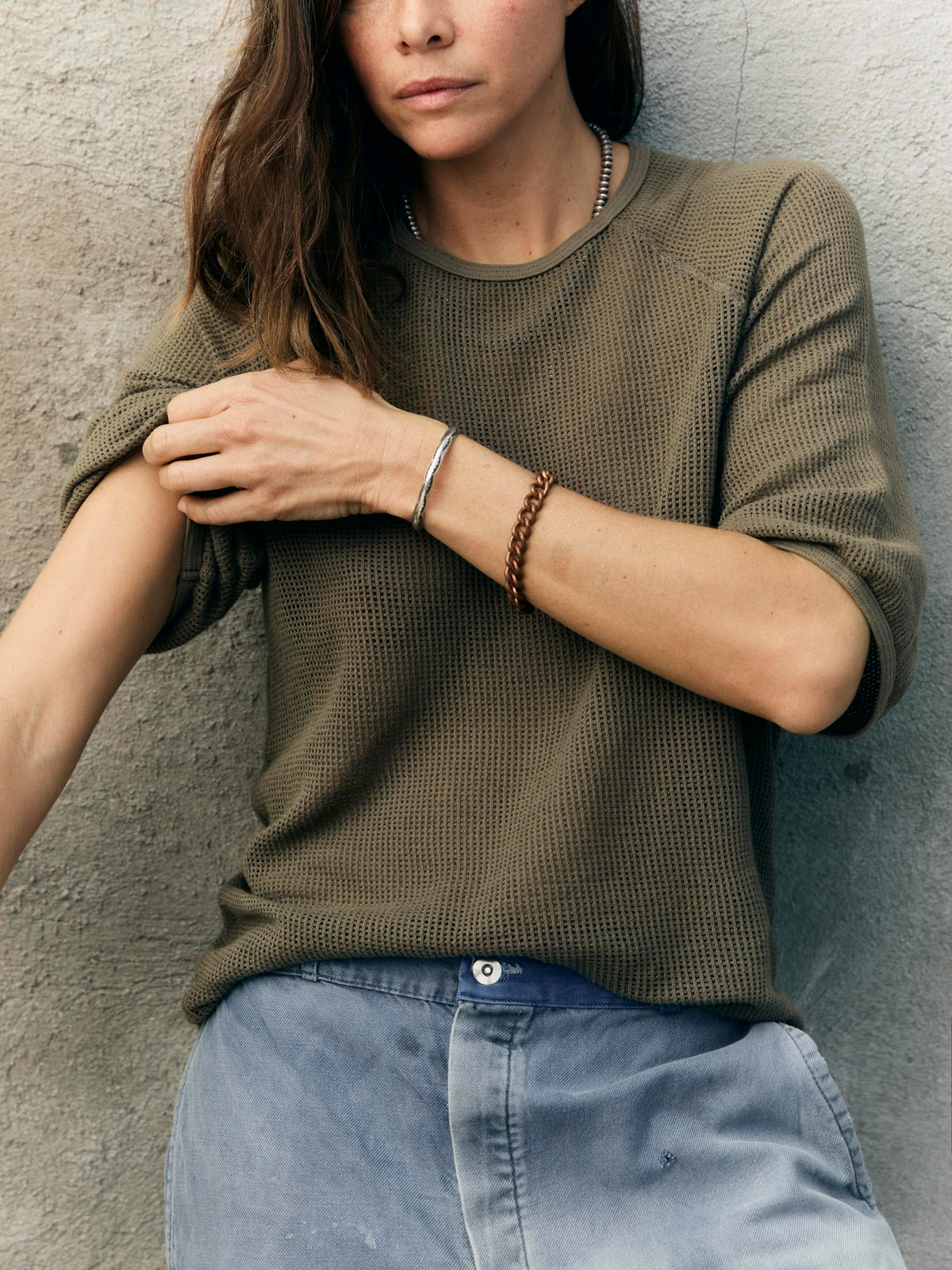 open weave raglan tee in olive