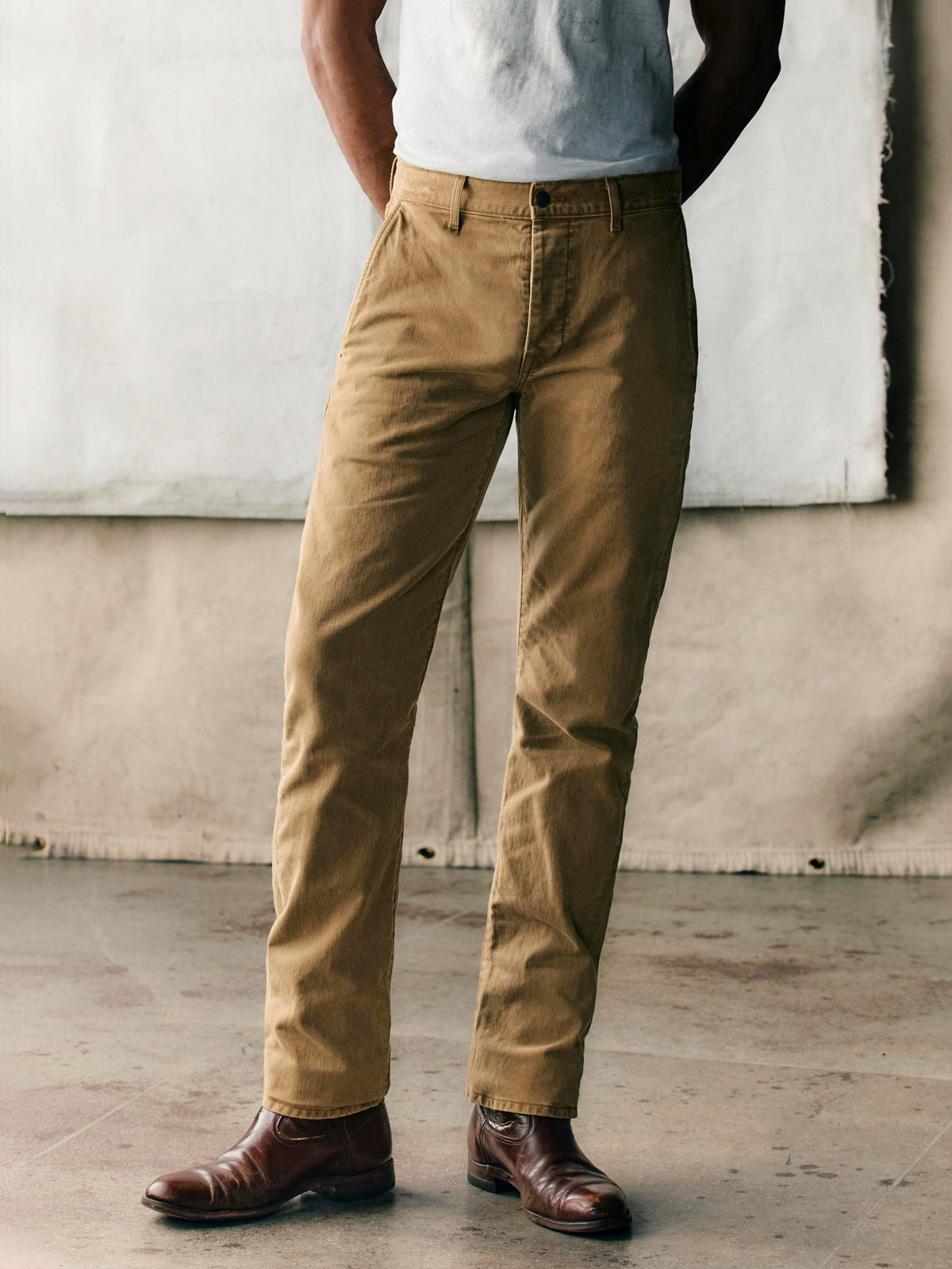 oscar washed brown broken twill