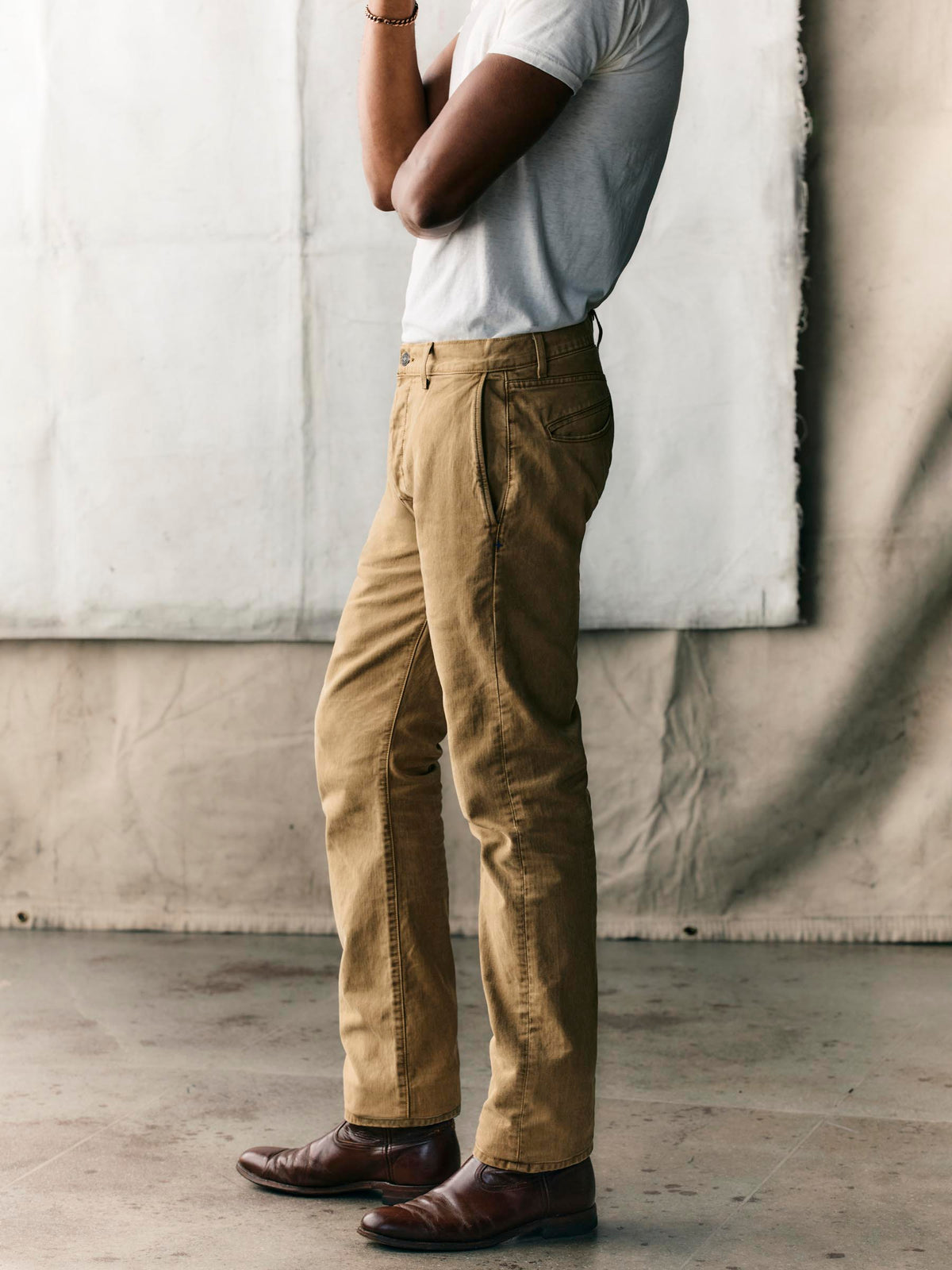 oscar washed brown broken twill