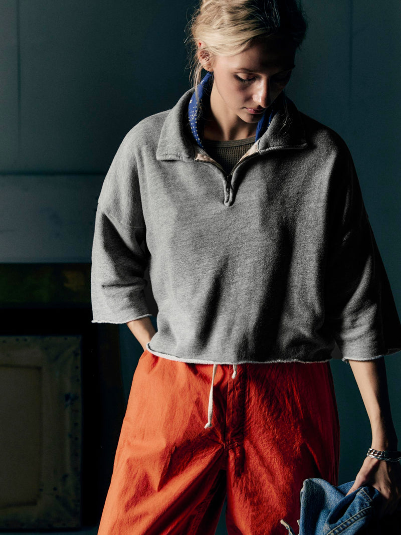 cut sleeve cropped quarter zip