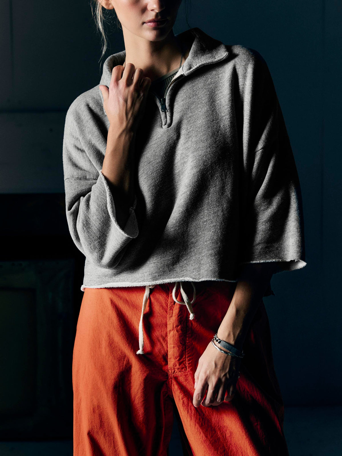 cut sleeve cropped quarter zip