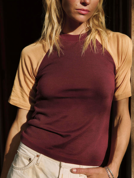 knit raglan crew in maroon