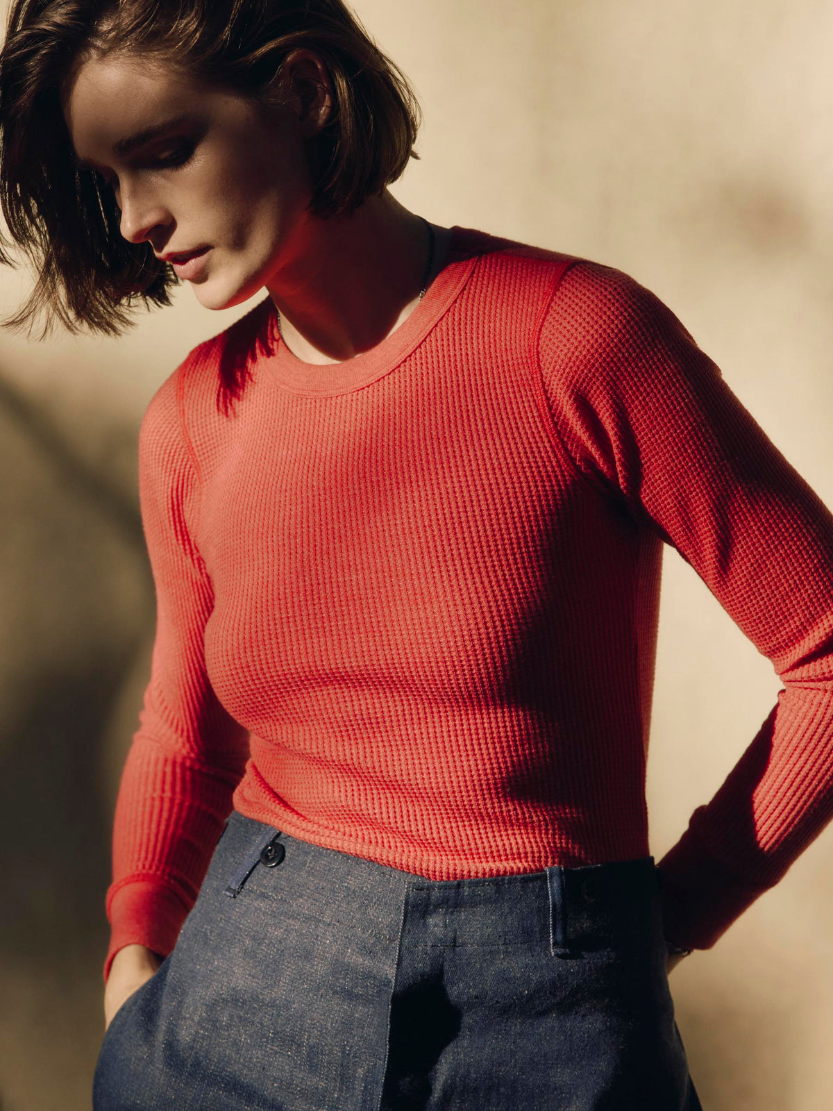 long sleeve waffle thermal in faded red