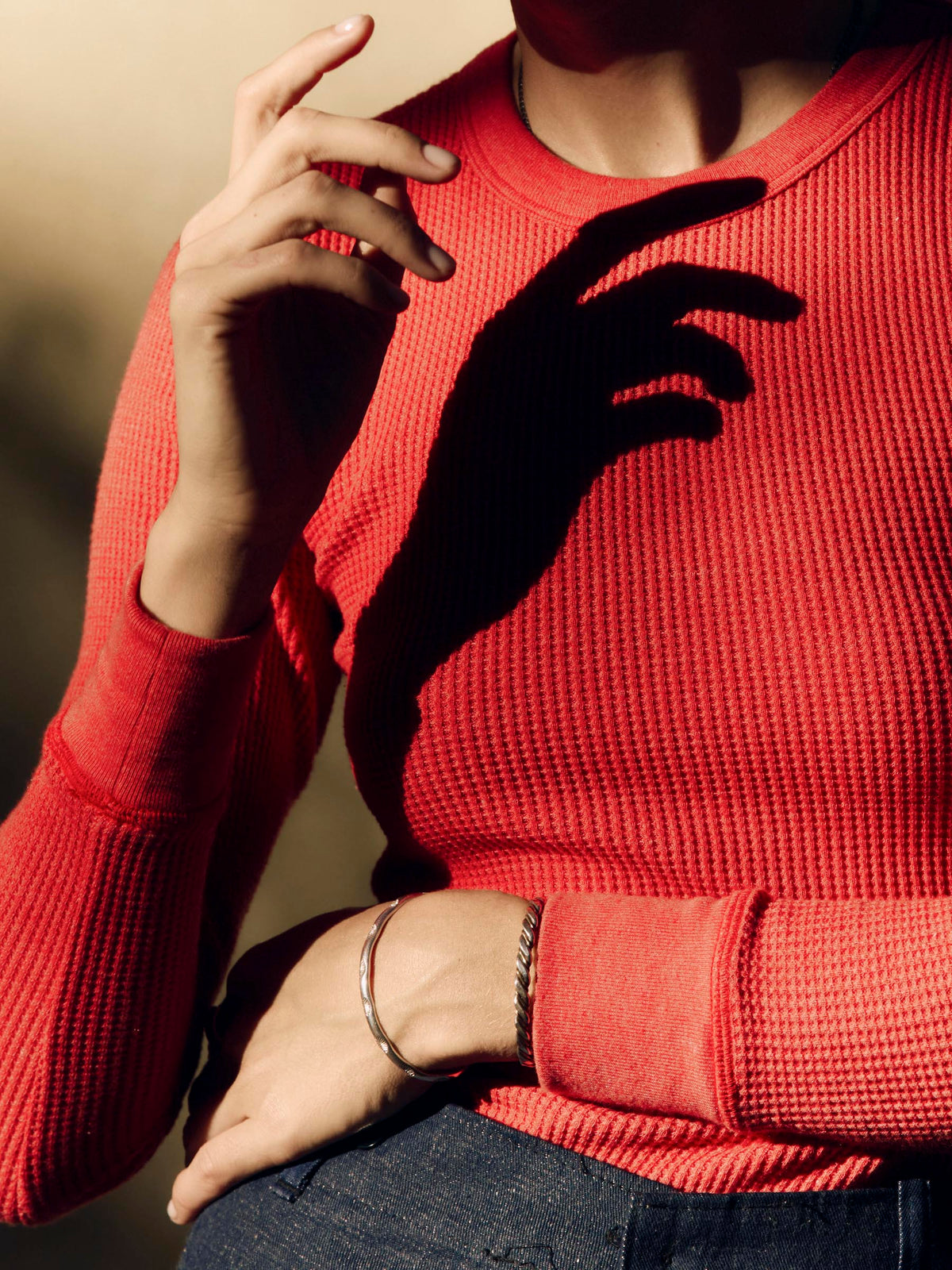 long sleeve waffle thermal in faded red