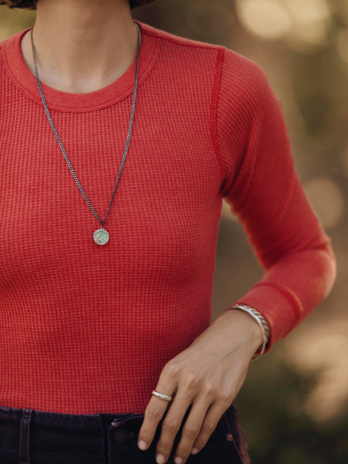 long sleeve waffle thermal in faded red