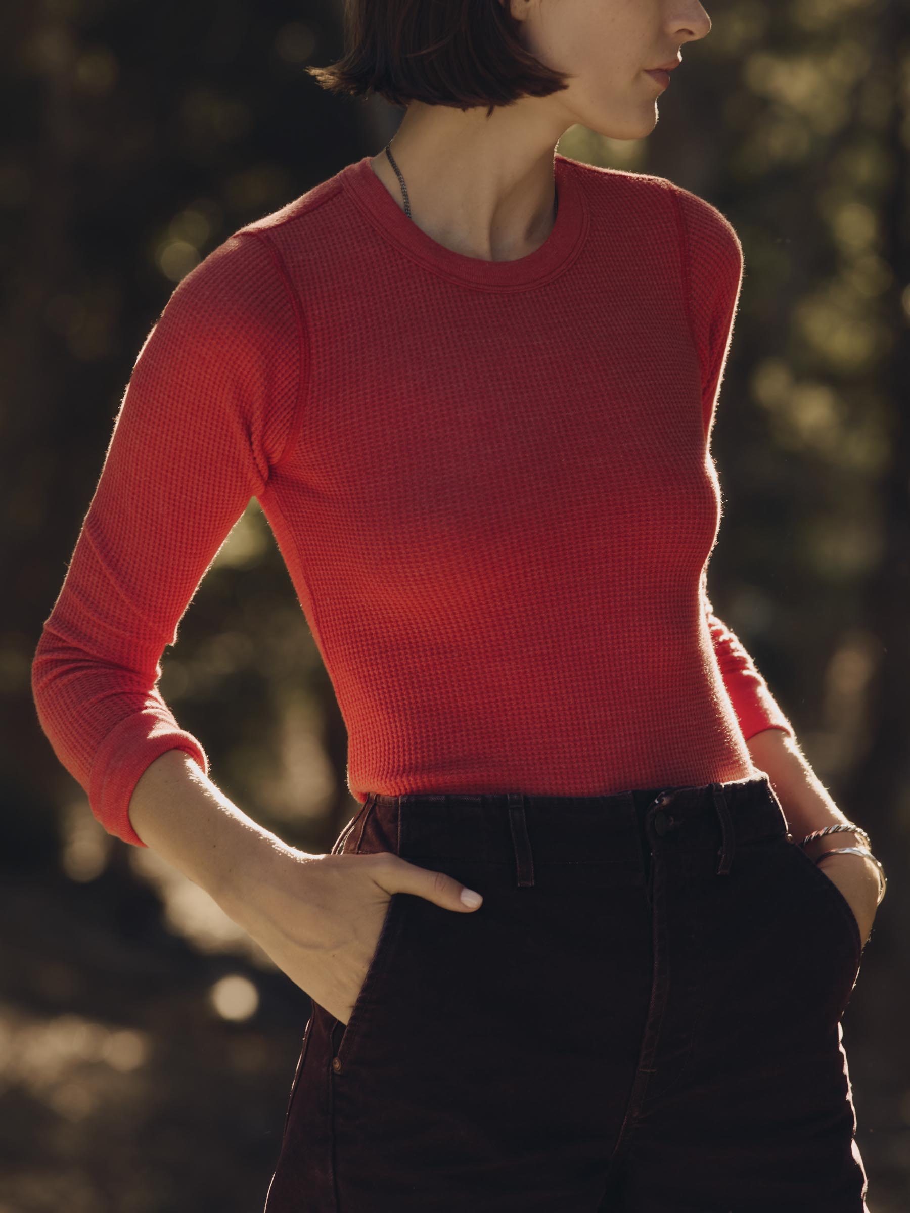 long sleeve waffle thermal in faded red – imogene + willie
