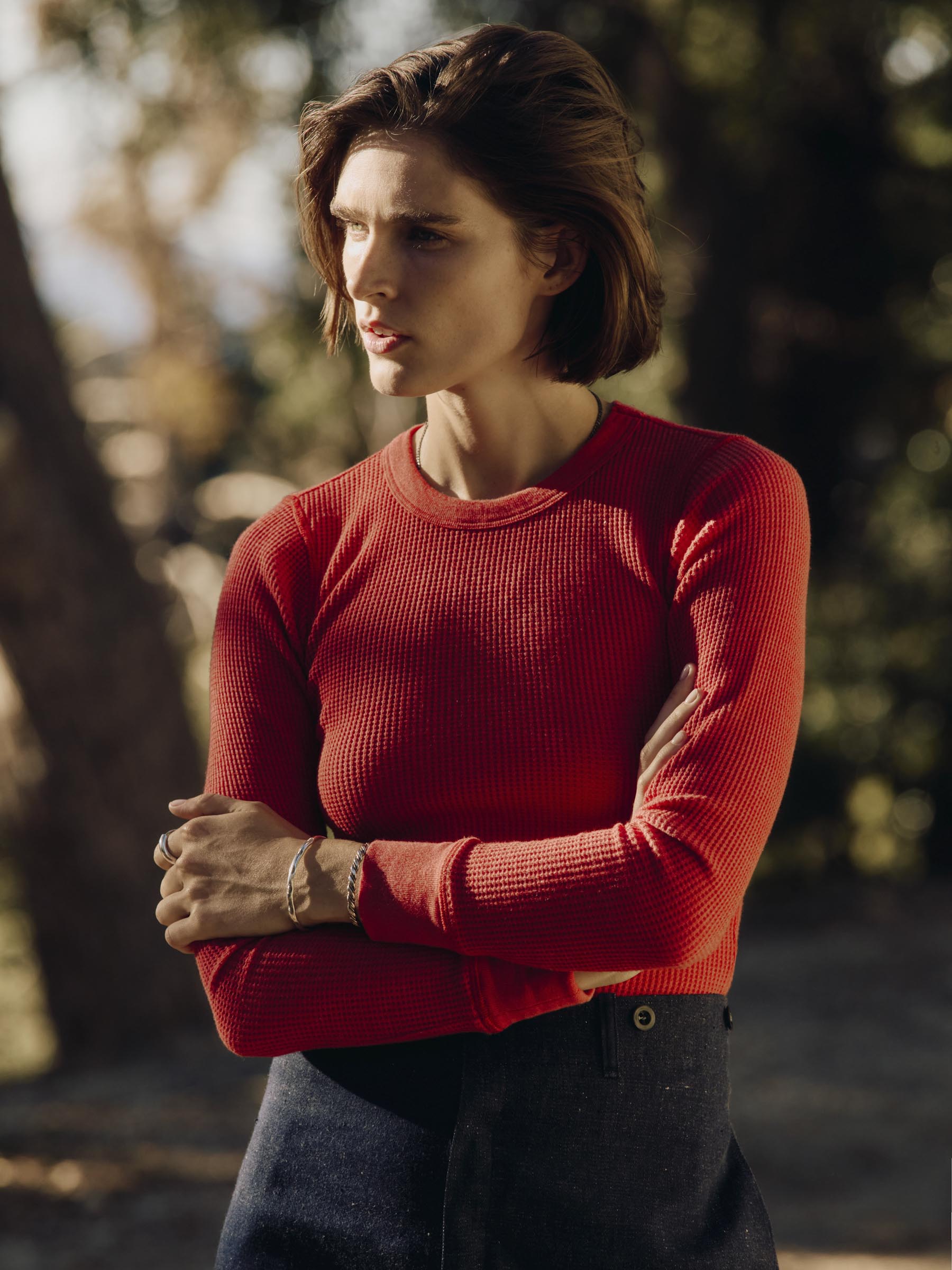 long sleeve waffle thermal in faded red – imogene + willie
