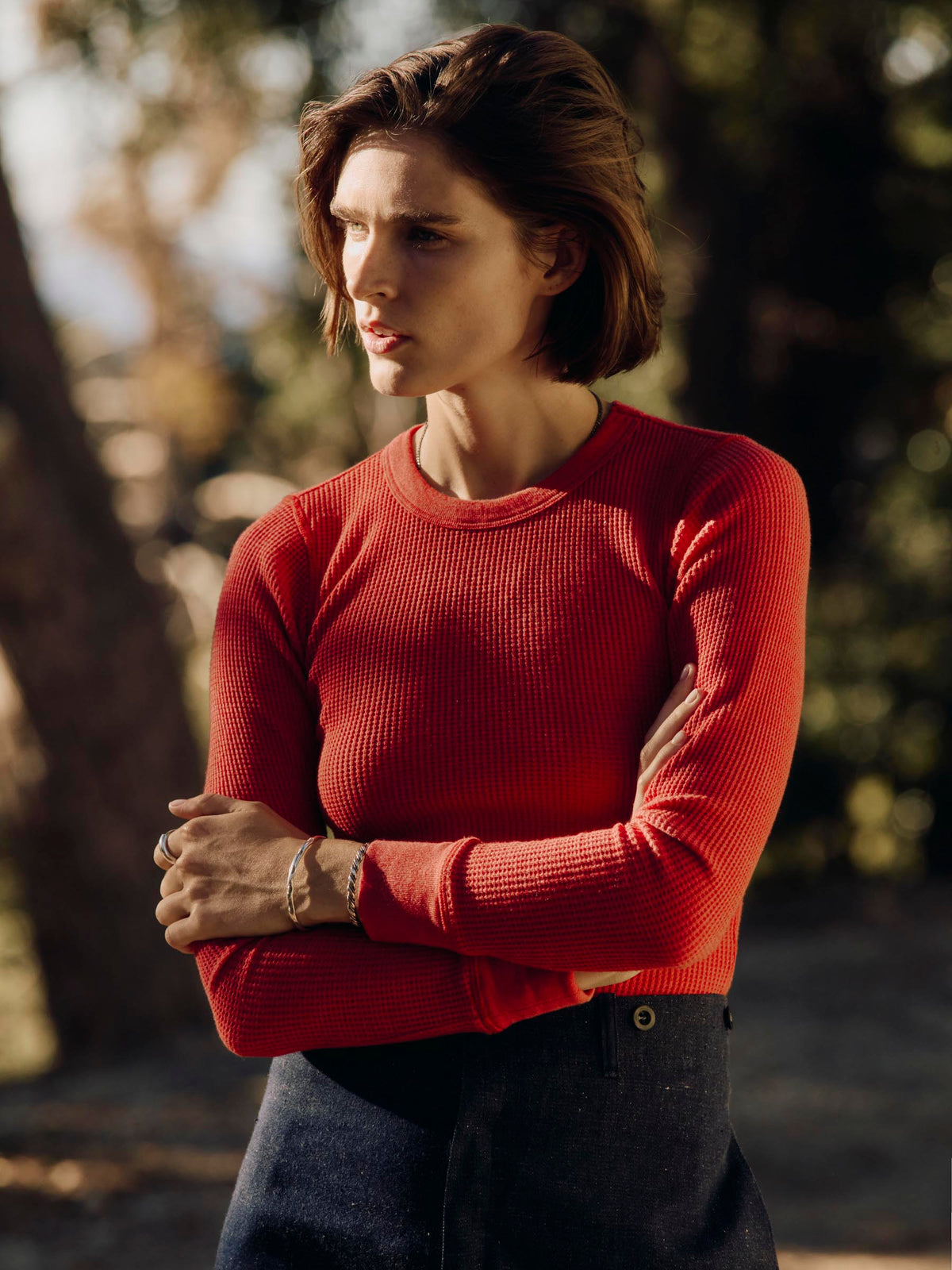 long sleeve waffle thermal in faded red