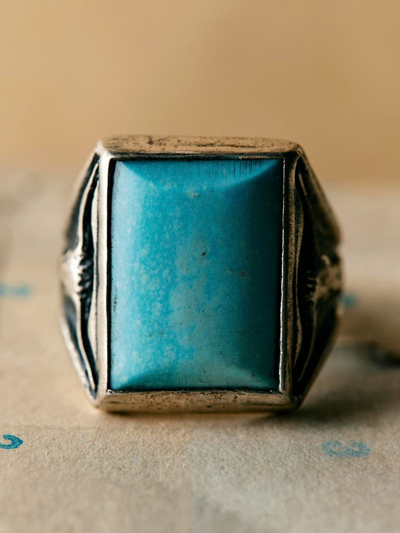 stunning trading post-era turquoise ring thunderbird shanks
