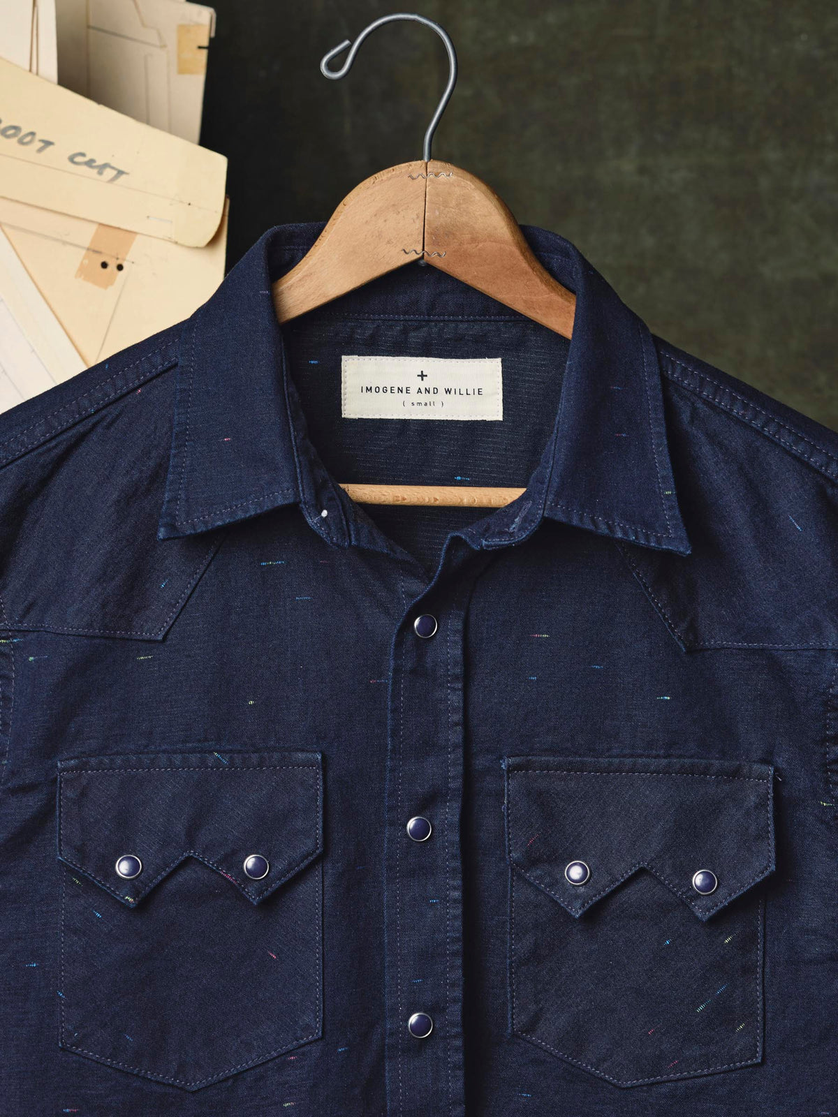 sawtooth pearl snap in reverse black indigo nep