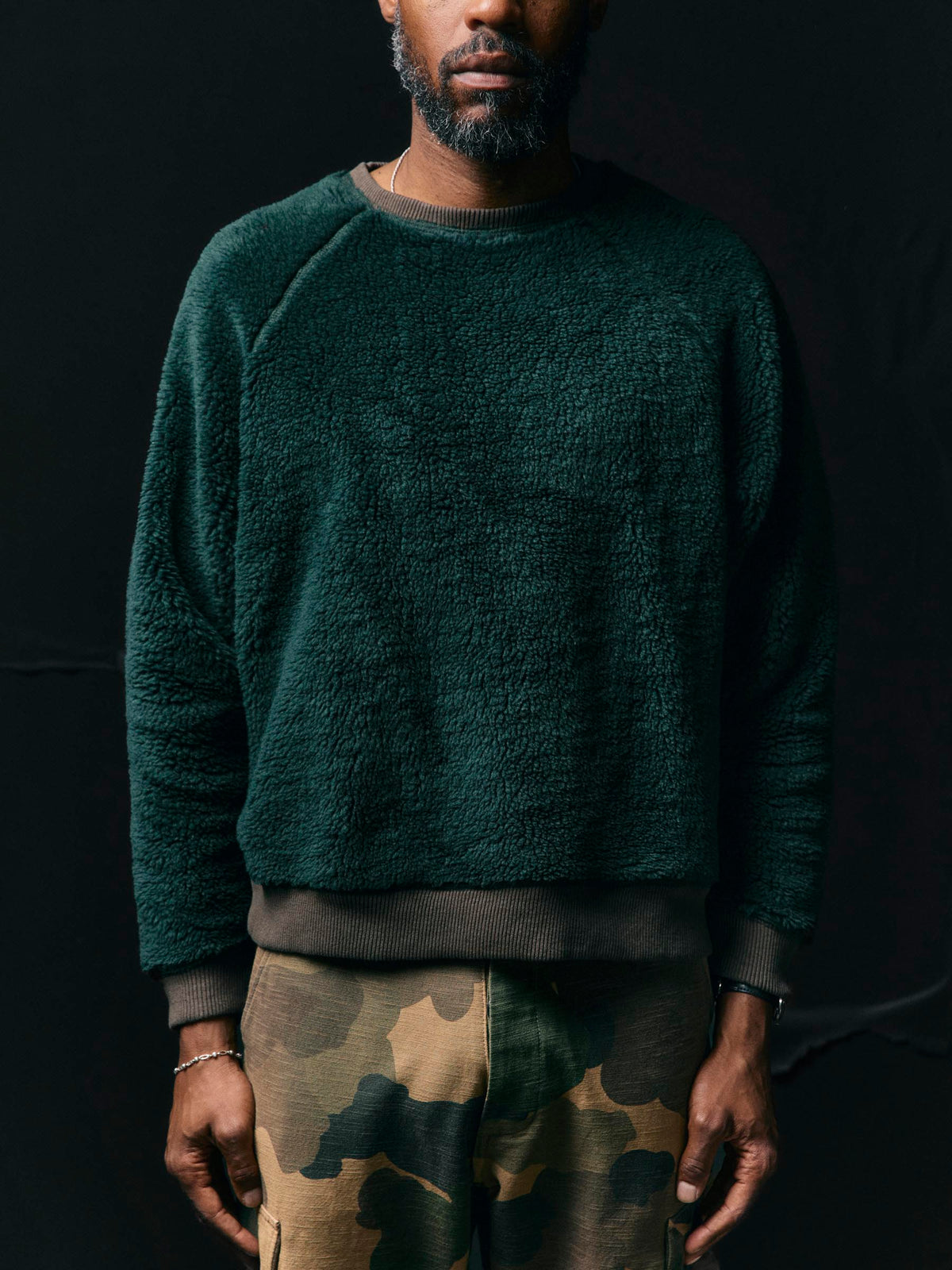 ribbed sherpa crew in fern