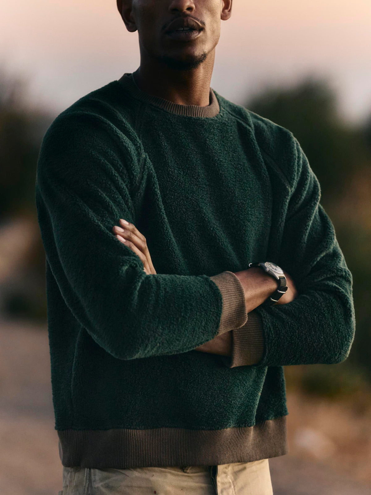 ribbed sherpa crew in fern