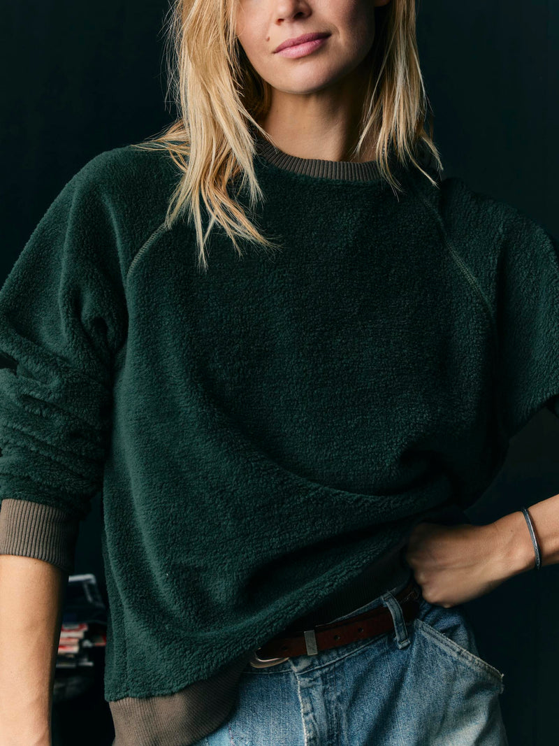 ribbed sherpa crew in fern