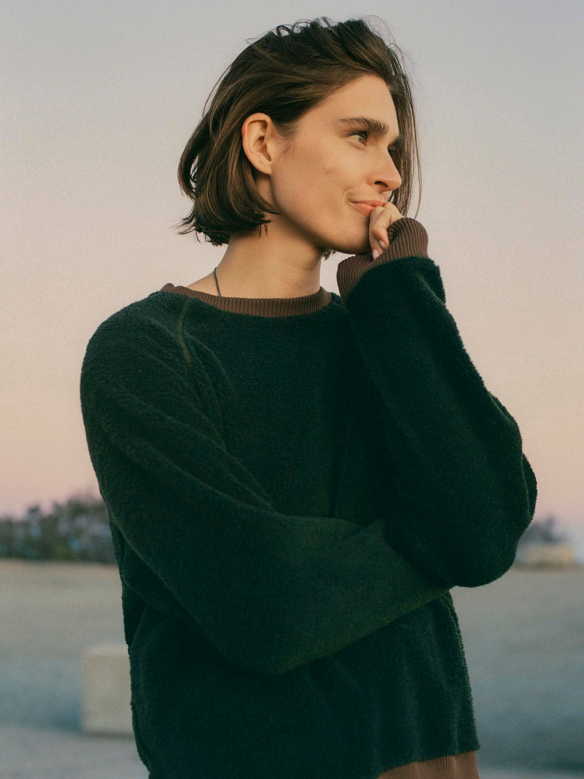 ribbed sherpa crew in fern