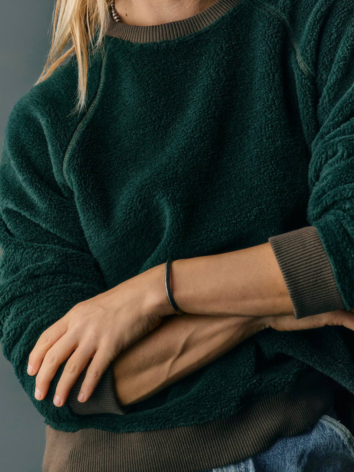 ribbed sherpa crew in fern