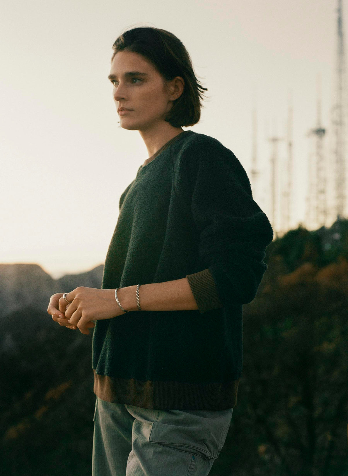 ribbed sherpa crew in fern