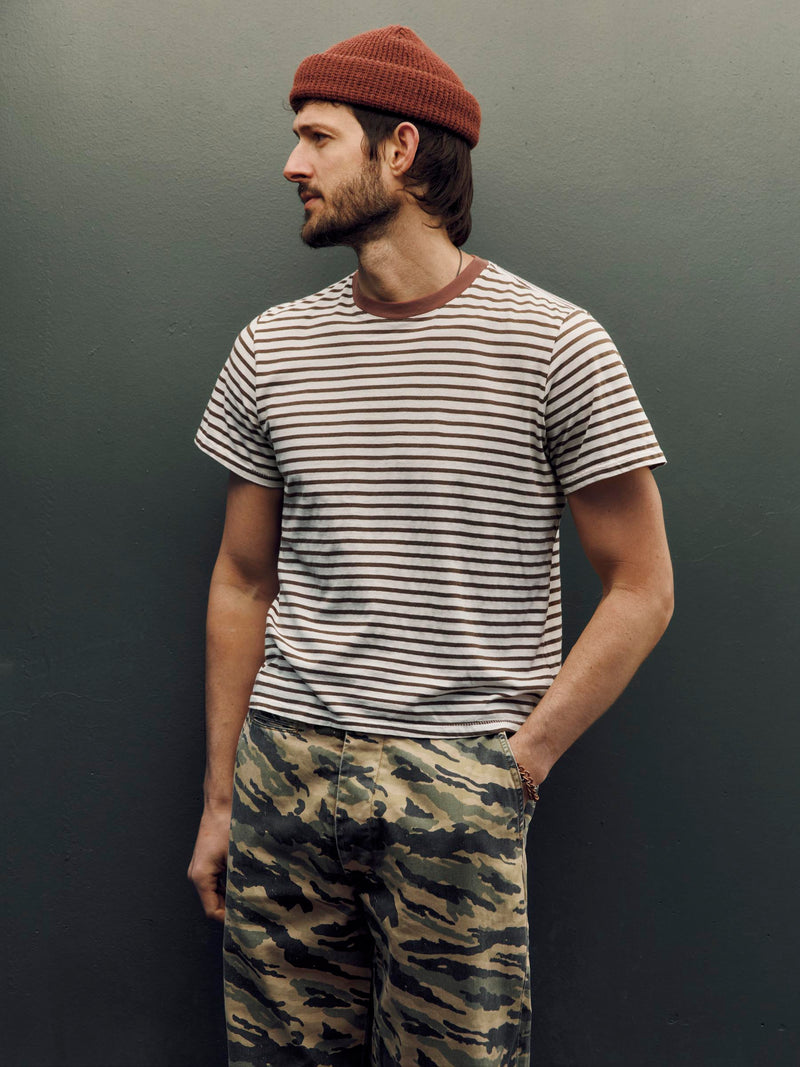 novel knit crew in brown stripe