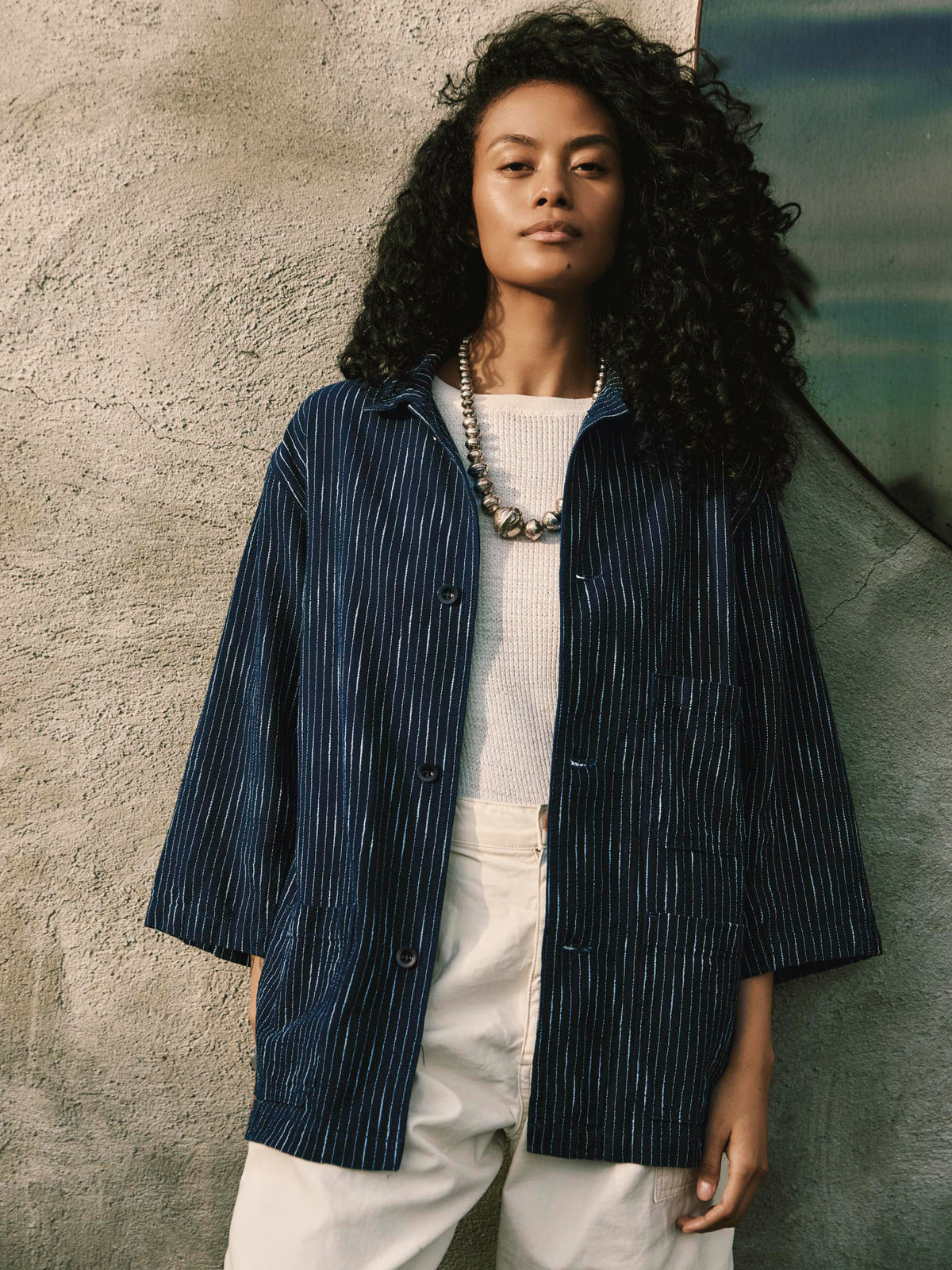 striped indigo studio jacket