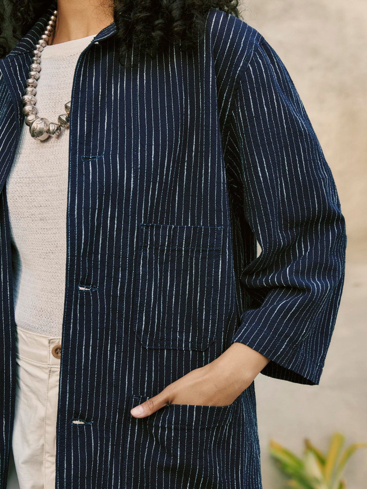 striped indigo studio jacket