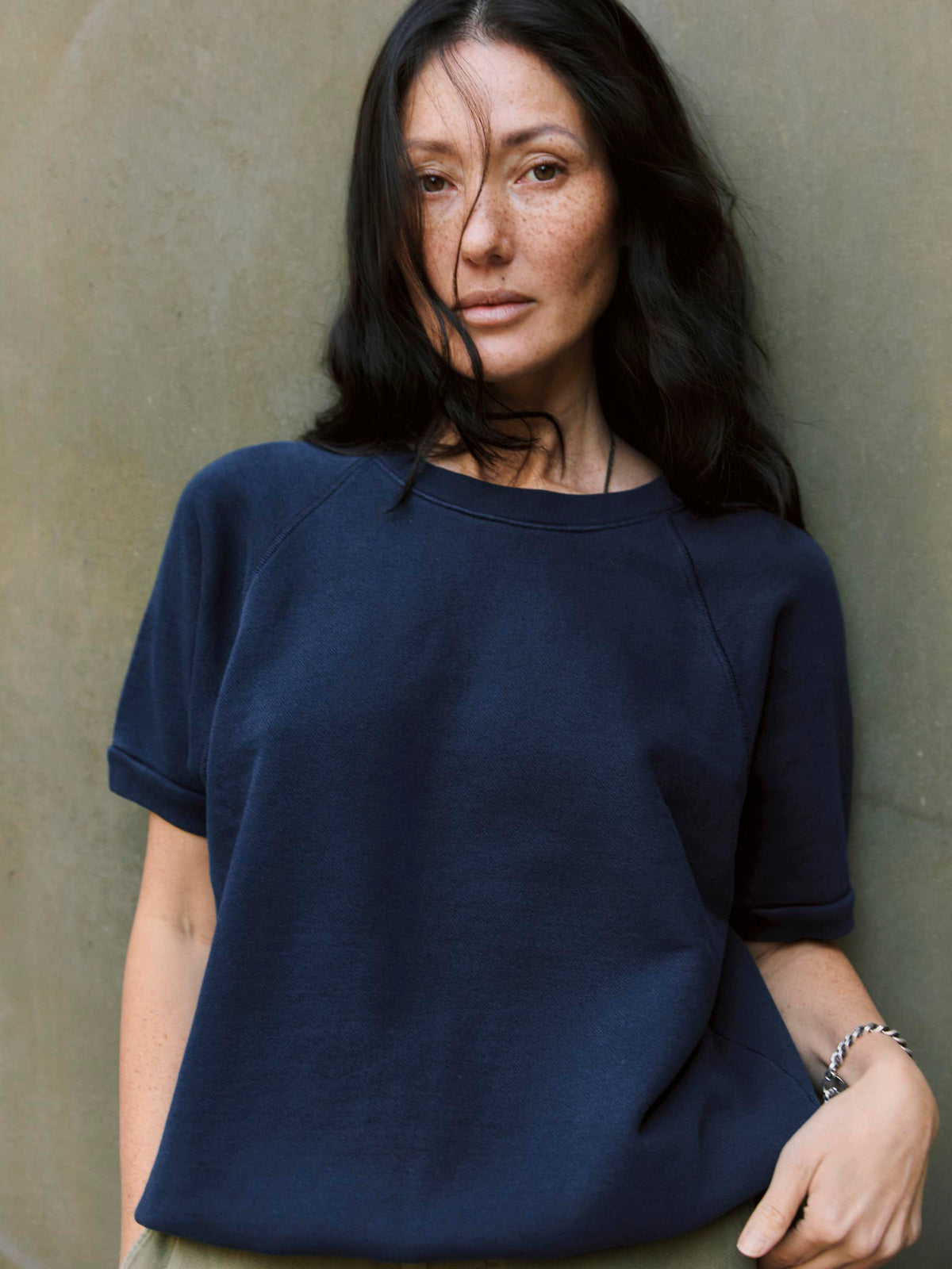 short sleeve raglan sweatshirt in navy