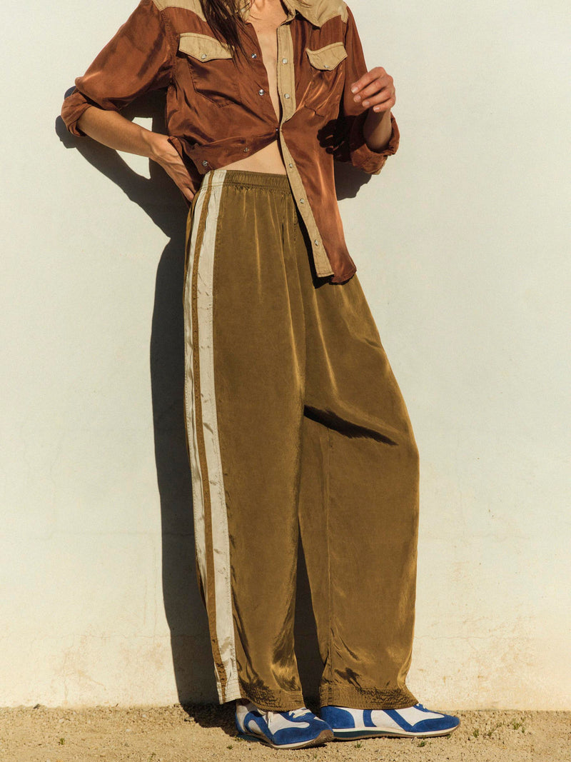 striped track pant in gold