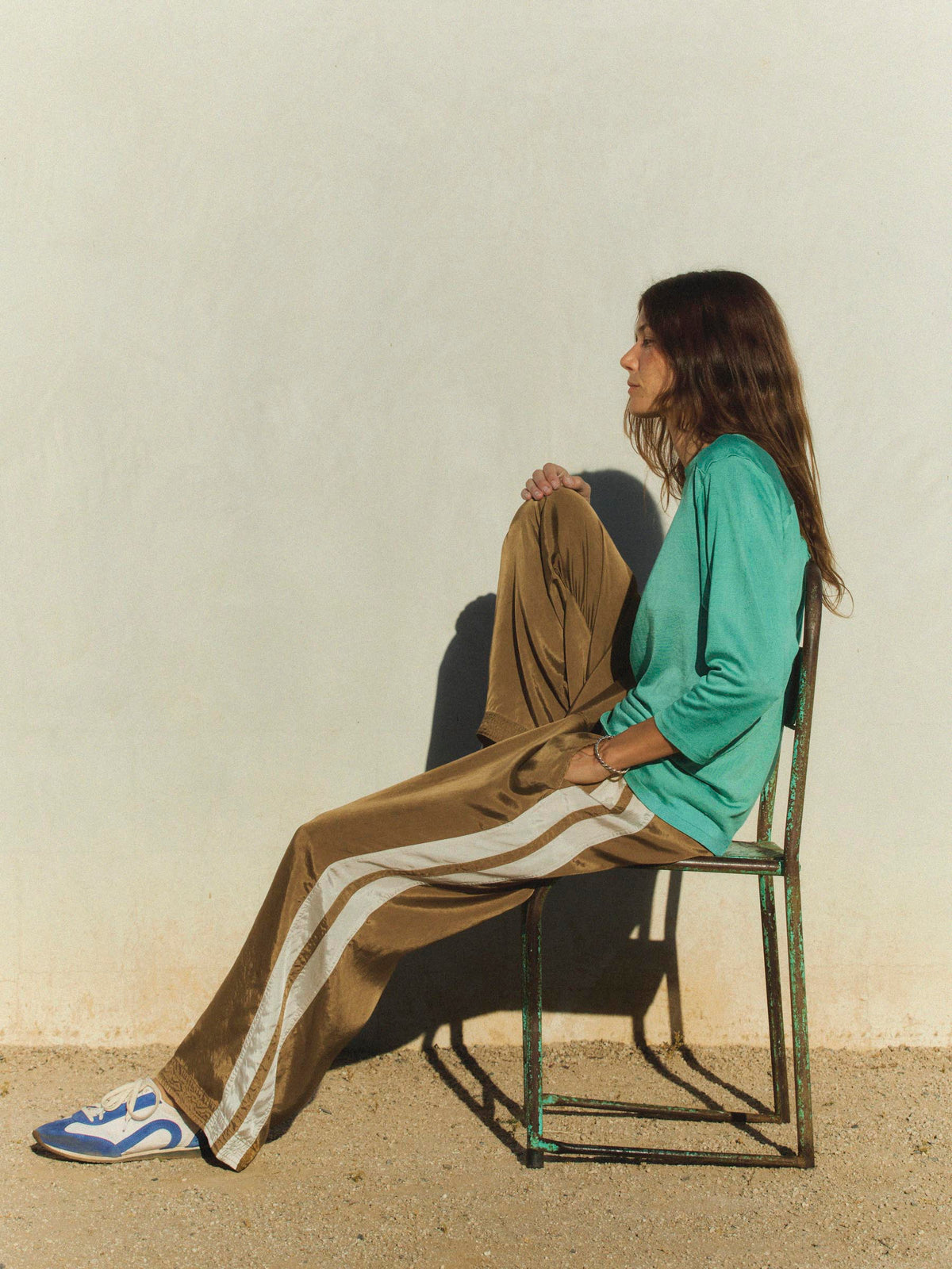 striped track pant in gold