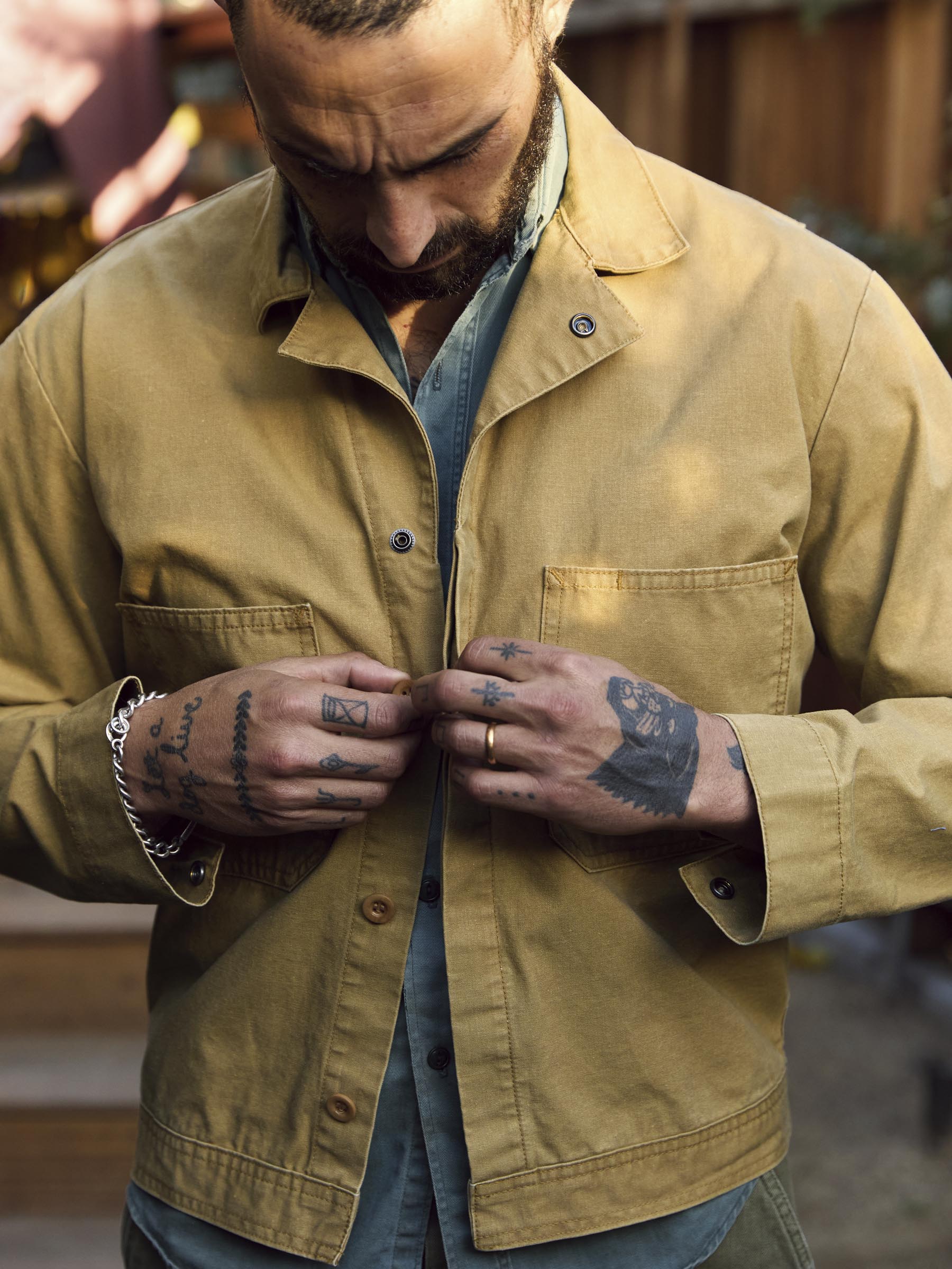 tracker jacket in washed khaki – imogene + willie