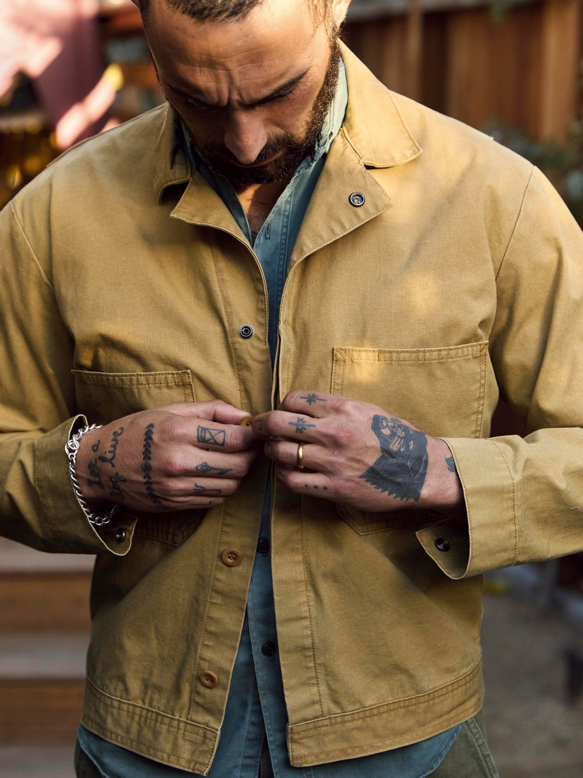 tracker jacket in washed khaki