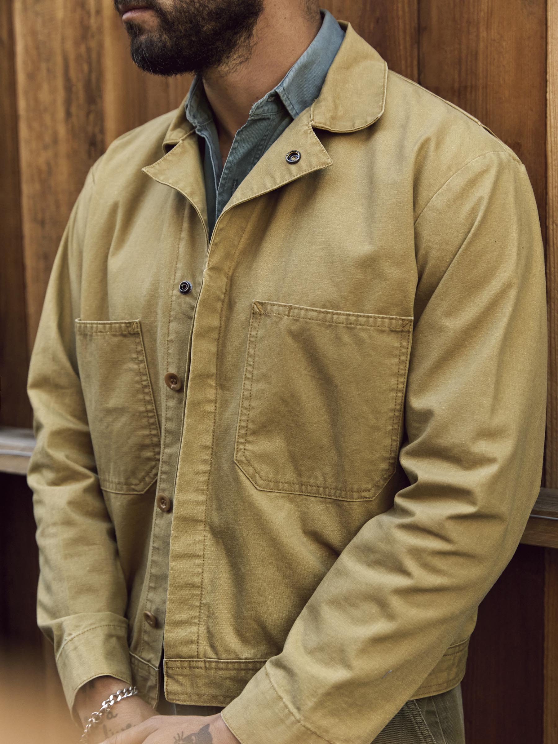 tracker jacket in washed khaki – imogene + willie