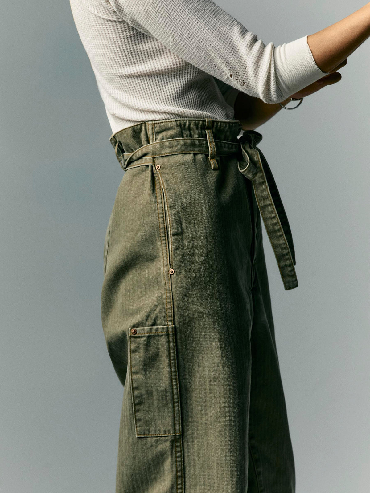 virginia self-tie trouser in herringbone