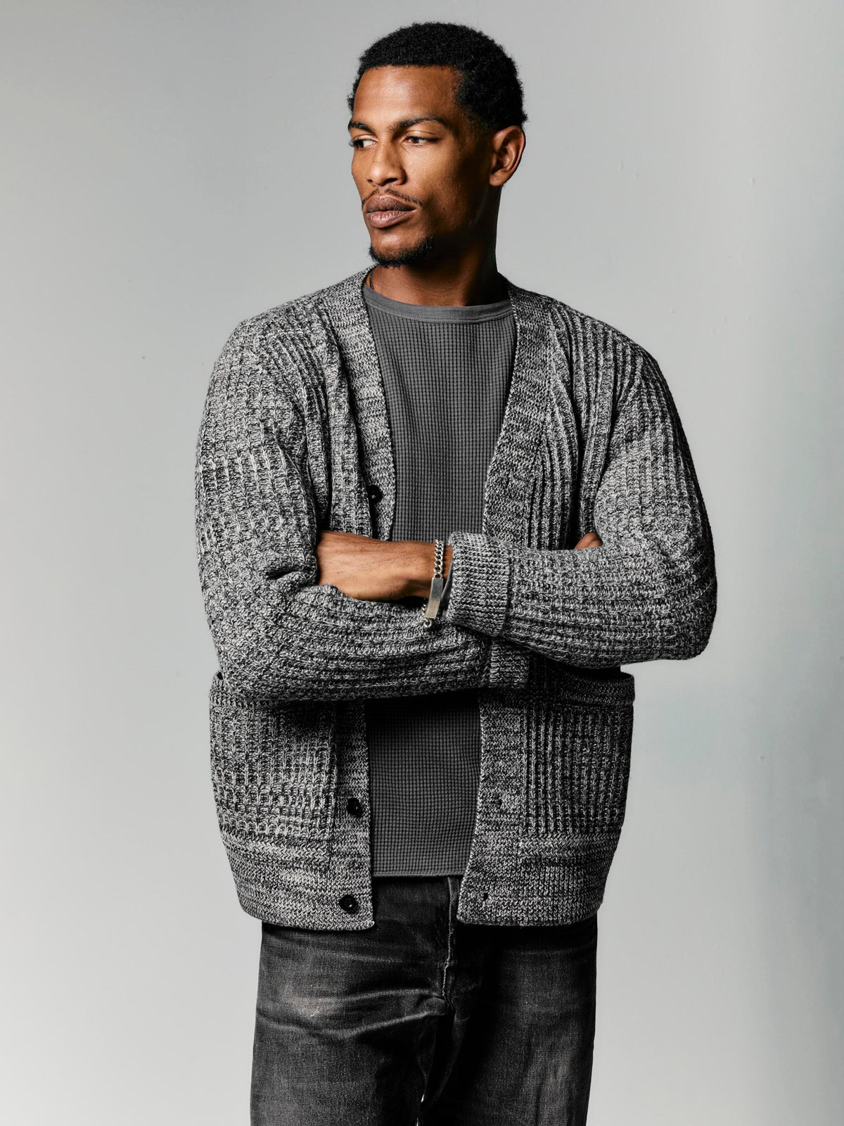 walker cardigan in marled grey