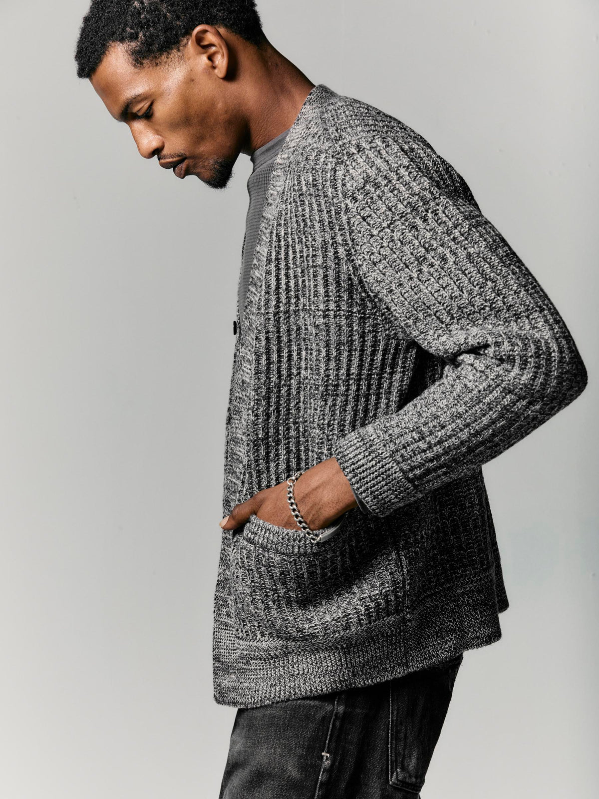 walker cardigan in marled grey