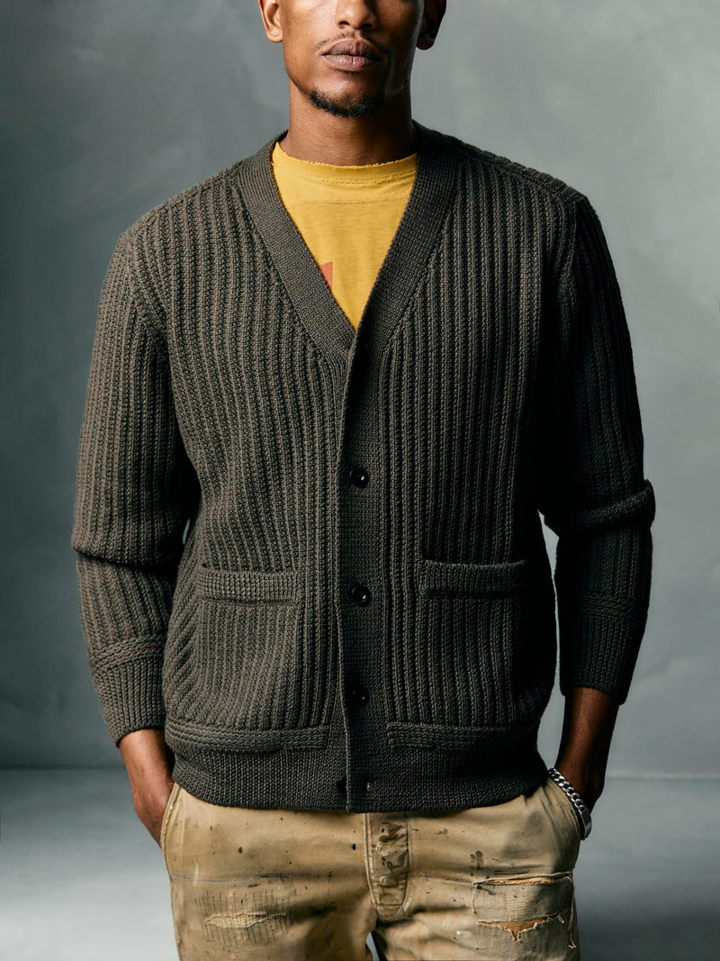 walker cardigan in marled olive