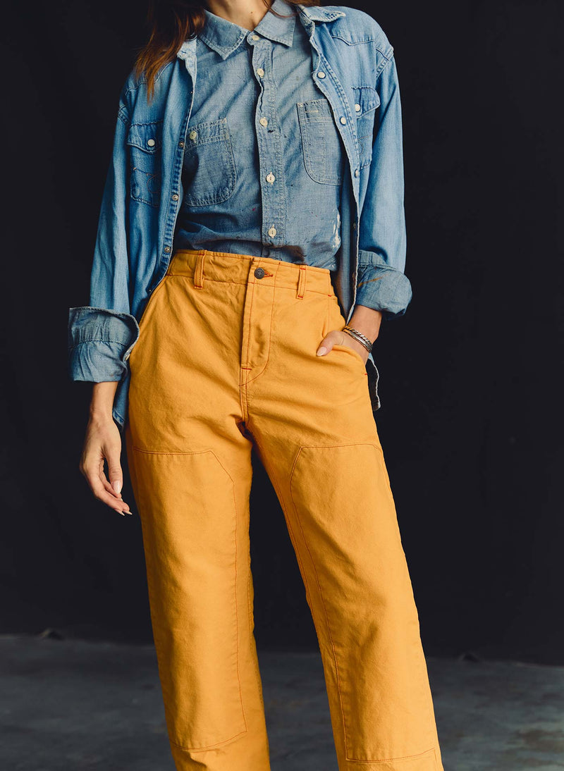 clarke canvas workpant in marigold - Model