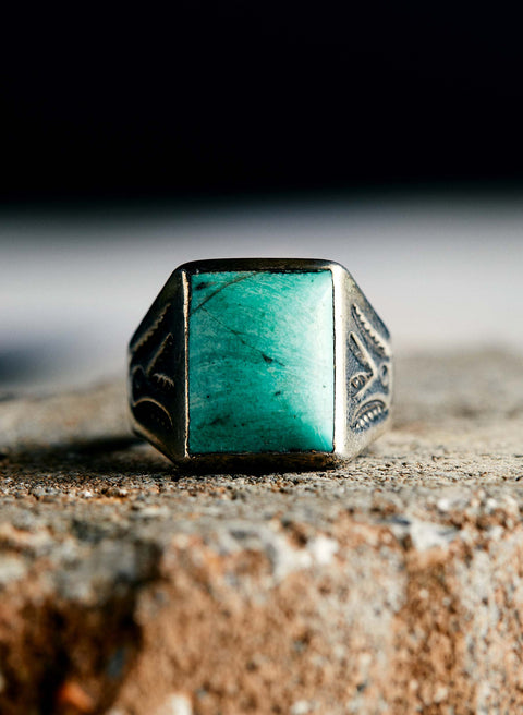 hand stamped trading post-era turquoise ring