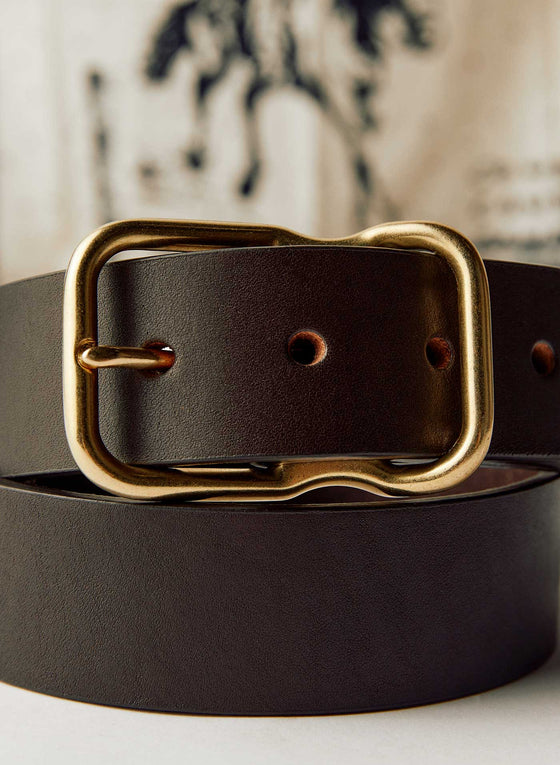 Round Buckle Leather Belt, Dark Brown