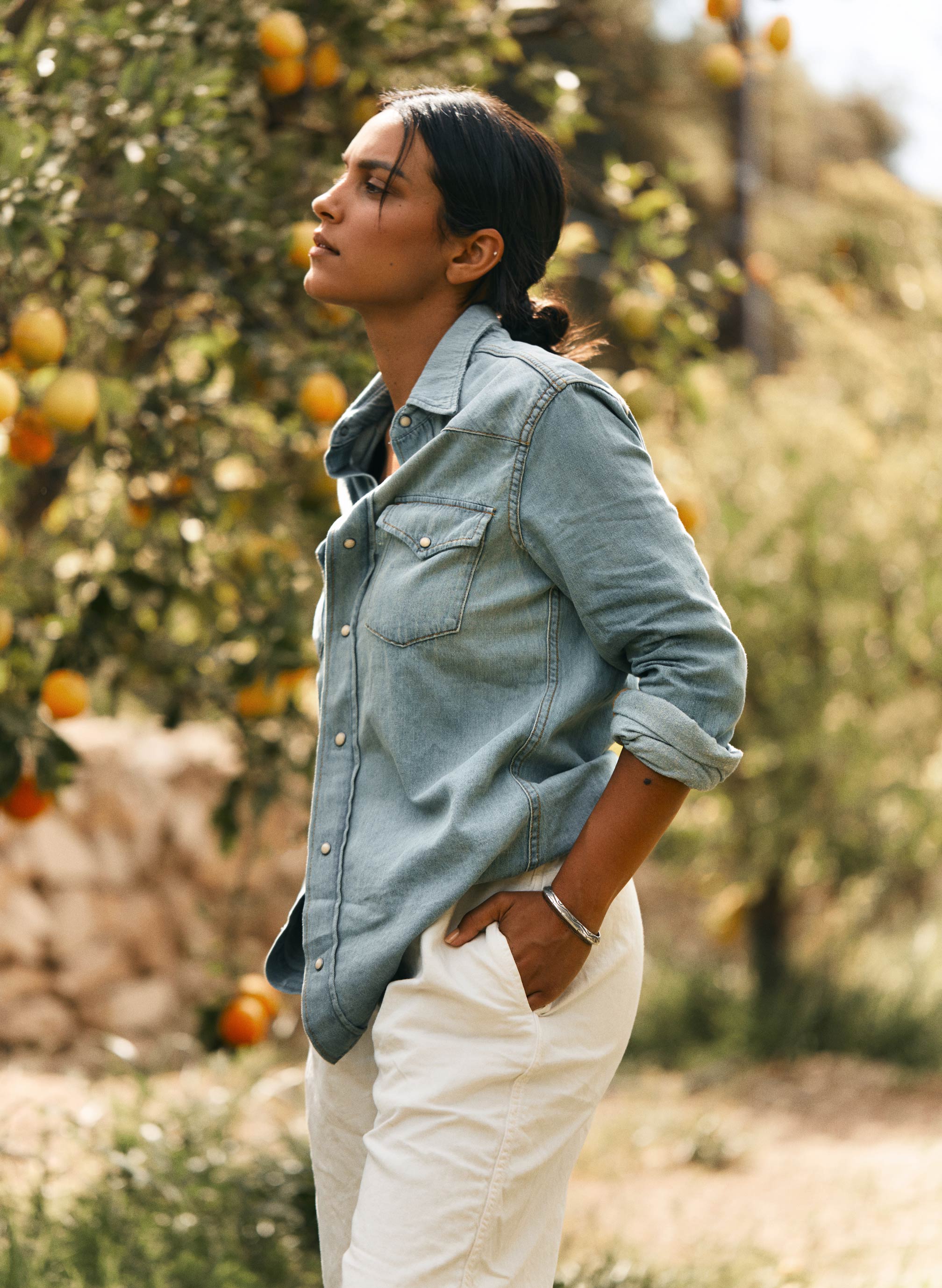 Pearl snap chambray shirt Outlet