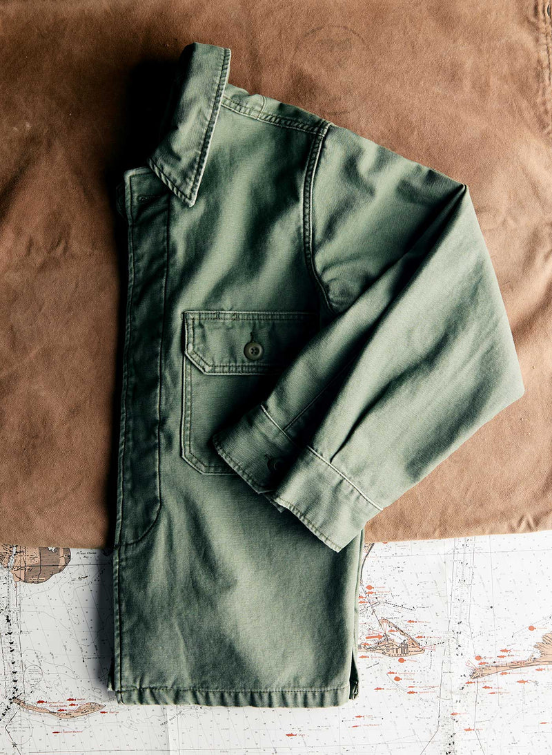 military shirt jacket in fatigue green