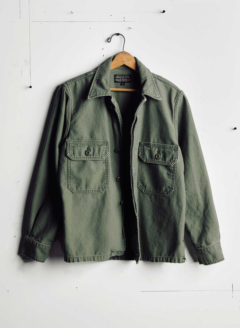 military shirt jacket in fatigue green