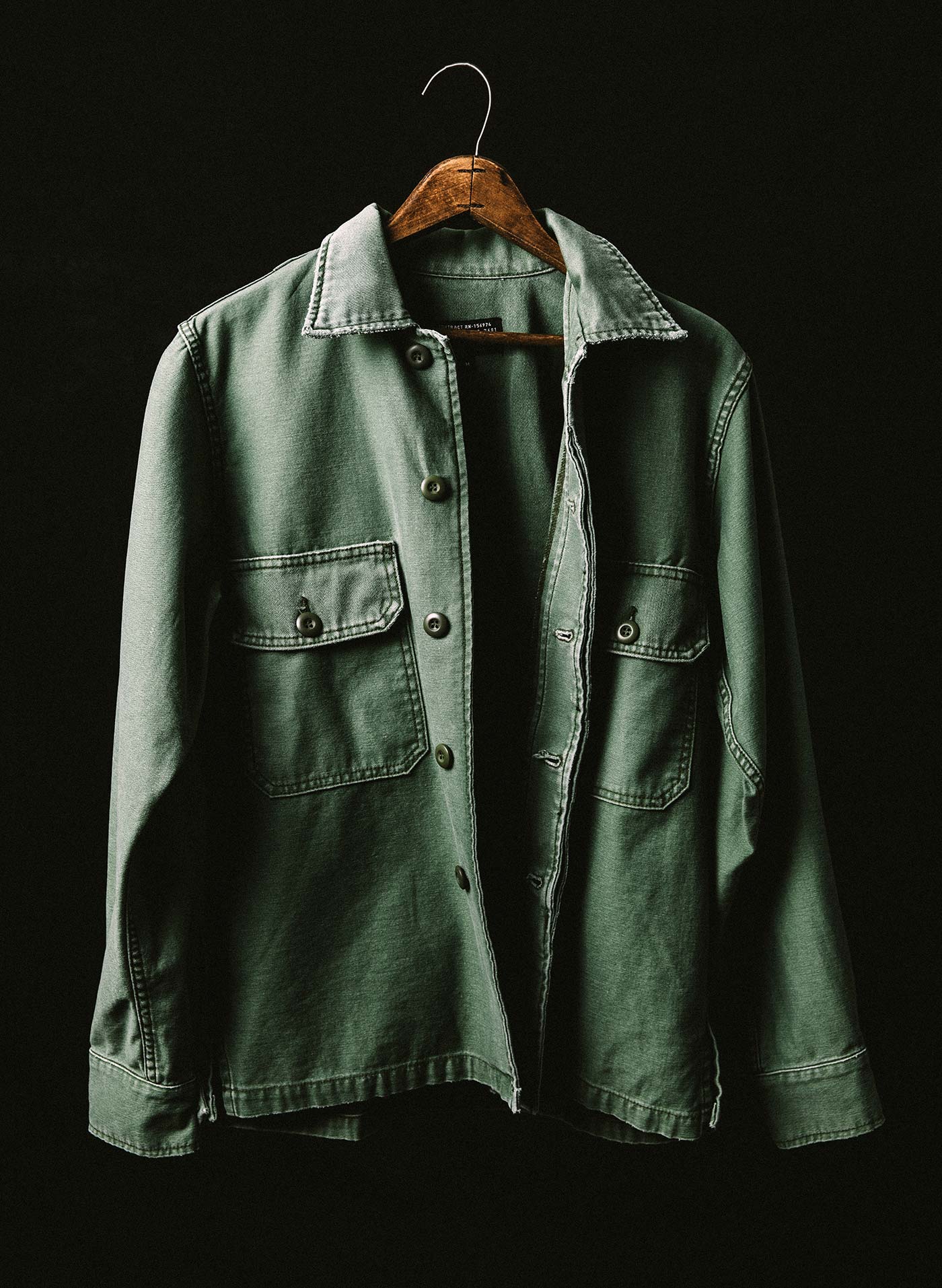 military shirt jacket in fatigue green