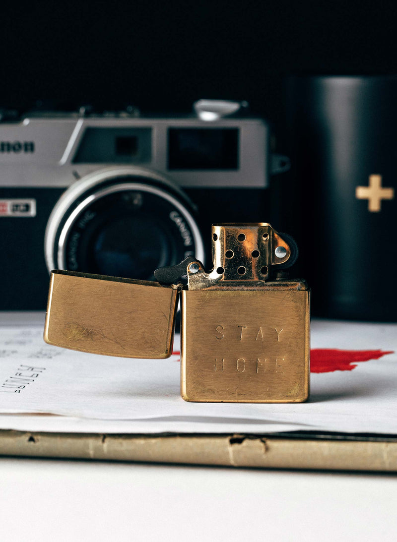 hand stamped “stay home” zippo - Model