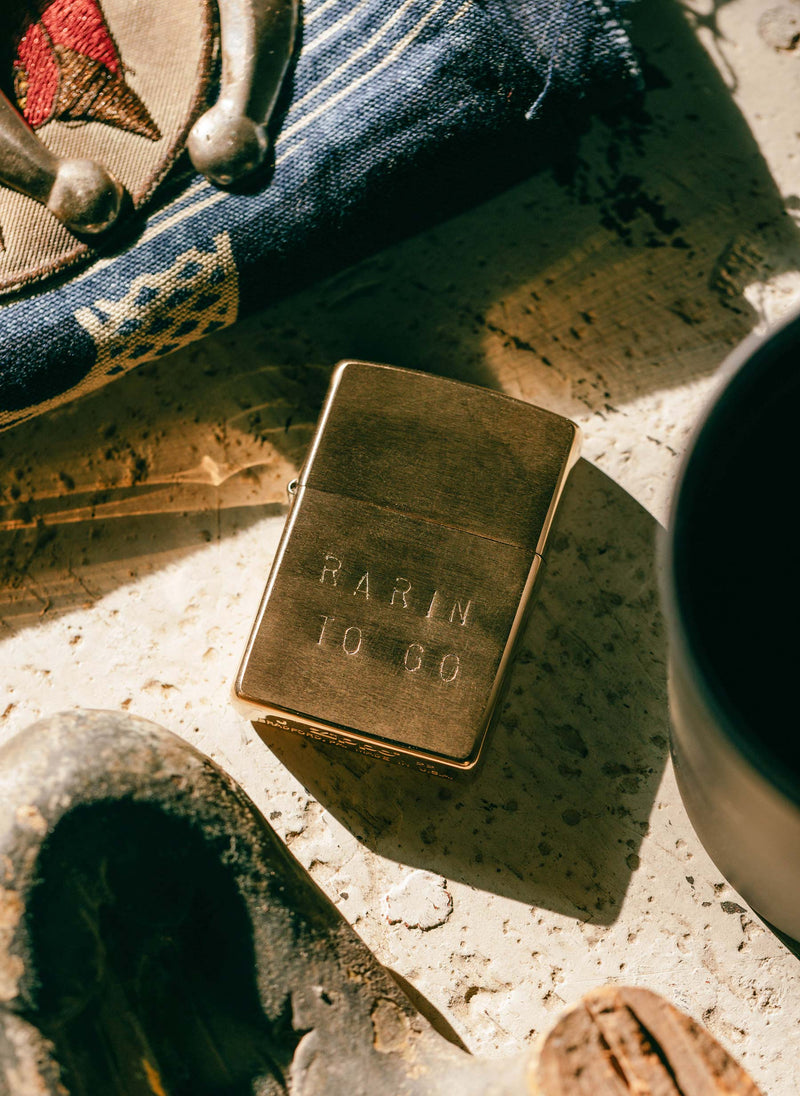 hand stamped "rarin' to go" zippo